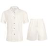 Conjunto Casual de Verão Masculino Duas Peças Camisa de Botão Manga Curta Shorts com Cordão Tecido Leve Respirável Caimento Relaxado