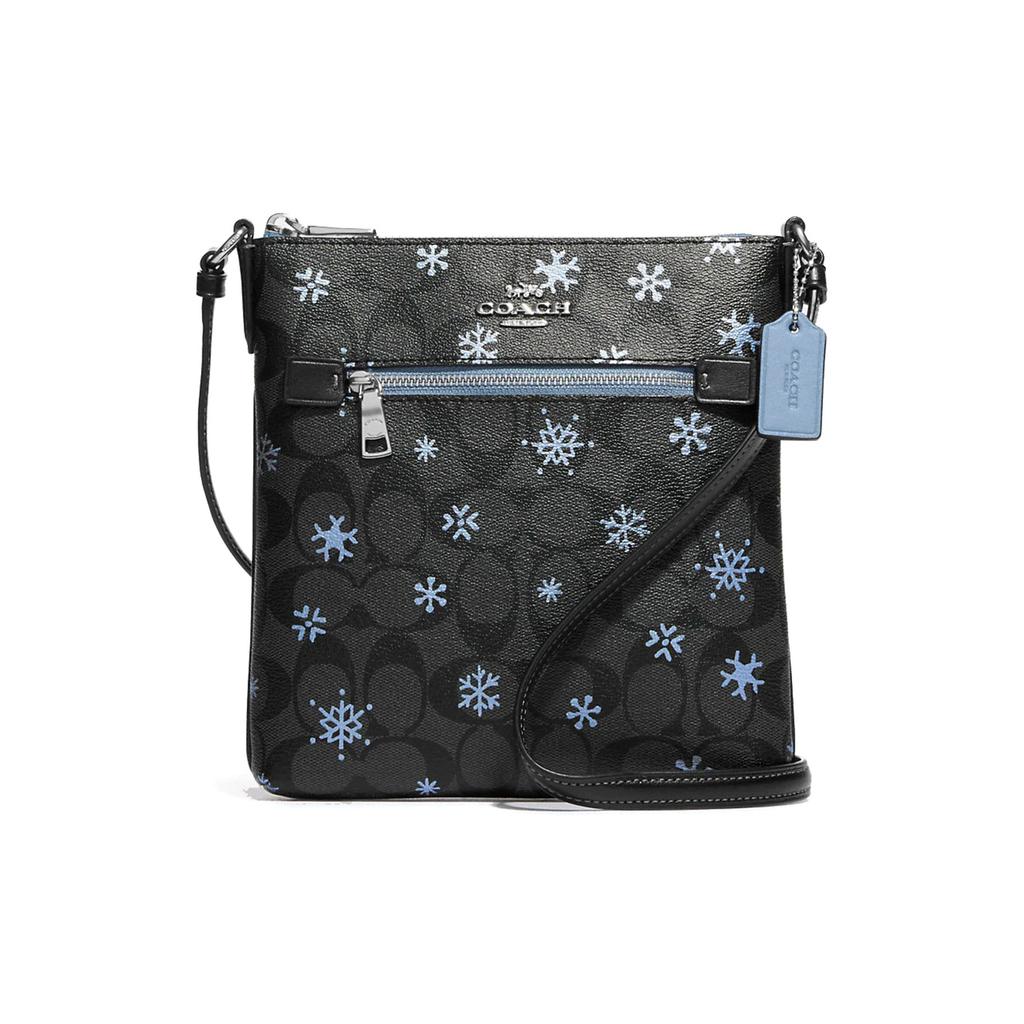 New COACH Rowan Coated Canvas With Smooth Leather Document Bag, Shoulder Bag, Crossbody Bag Mini Women's Black CF285-SVV2W