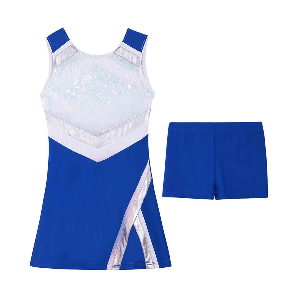 Kids Girls Cheerleading Outfits with Shorts Sleeveless Dress Cheer Uniform Costume