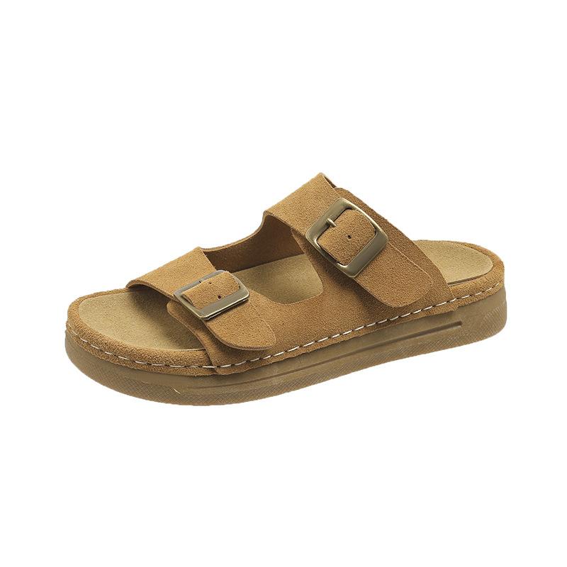 

Leather drag women s shoes summer wear new versatile word lazy beach shoes flat casual sandals 35 хаки