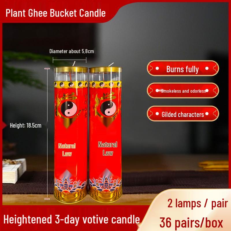 Ghee Oil Candle for Taoist Temple: 7-Day Smokeless Cylindrical Lamp