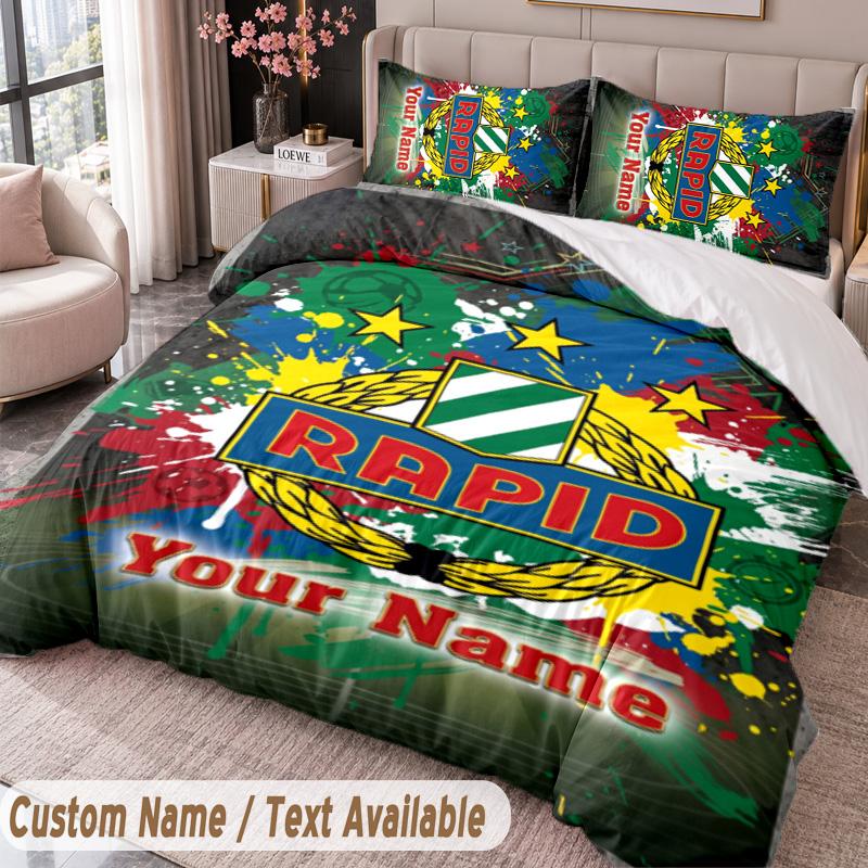 Rapid Wien FC Printed Bedding Set Custom Name Text 1 Duvet Cover 2 Pillowcases For Bedroom