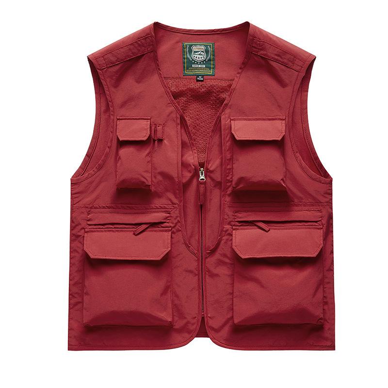 Four Seasons Middle-aged and Elderly Men's Vest Thin Sleeveless Stand-Up Collar Multi-Pocket Quick-Drying Vest Large Size Vest