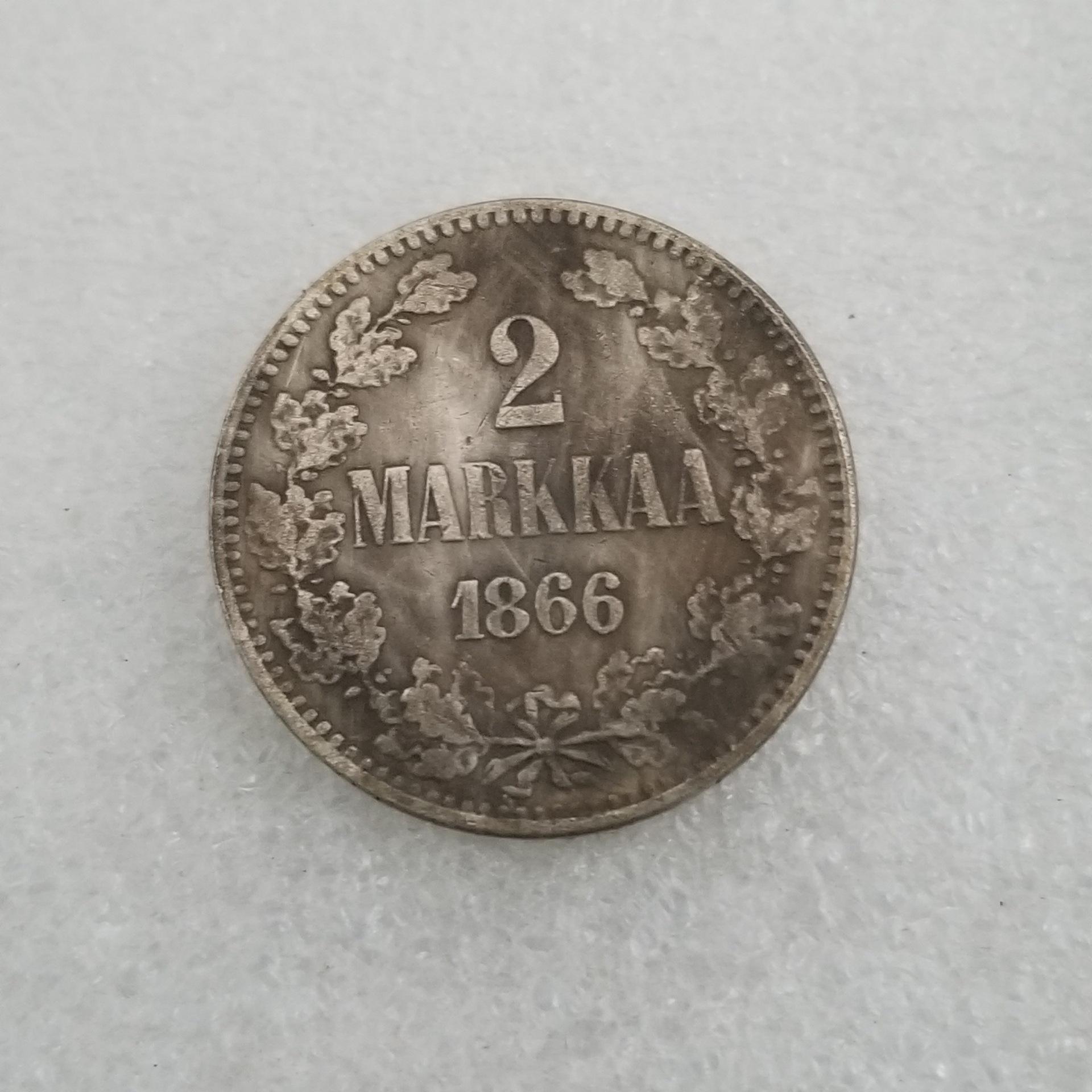 Antique Craft Finland 1866 Brass 2 Silver Dollar Commemorative Coin Collection Brass
