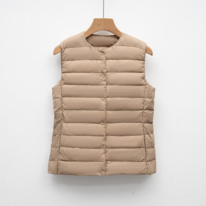

Пинху женский жилет пуховик жилет подкладка короткий без рукавов легкий и тонкий внутренний с осенью и зимой круглый вырез пуховая подкладка XXXXL хаки