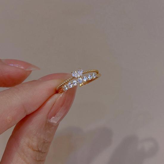 Yousheng Women Ring Opening Minimalist Elegant Luxury Golden Rhinestone Embedded Love Heart Finger Ring Fashion Jewelry