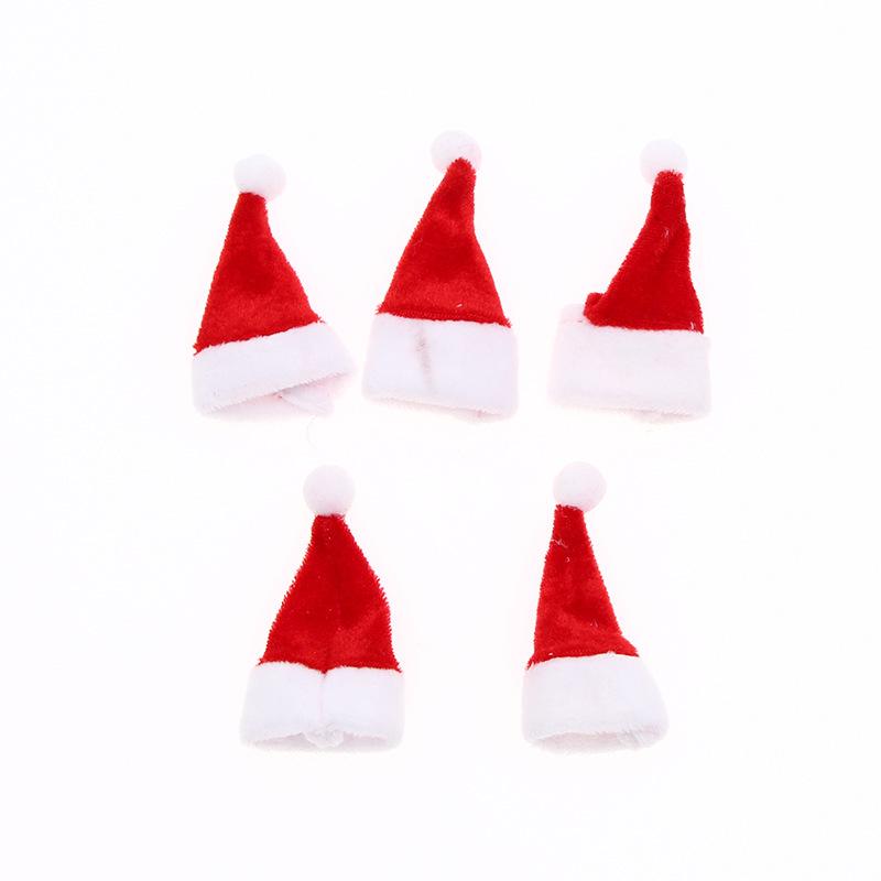 Mini Plush Christmas Hat for Wine Bottle and Cutlery Decor, 4x6cm Toy Accessories.