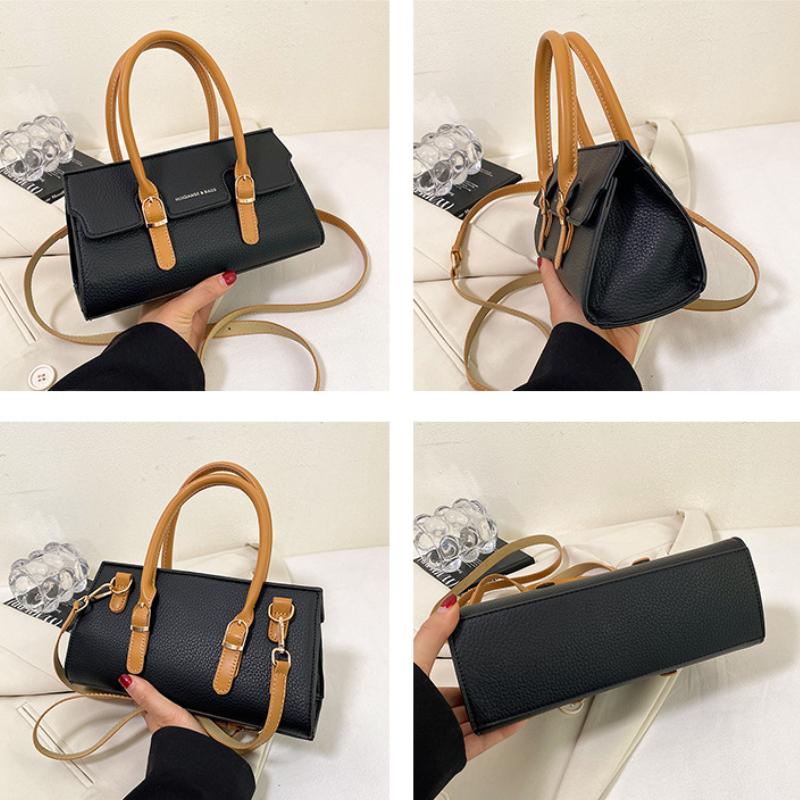 New Retro Contrasting Color Temperament Crossbody Bag Fashion Versatile Simple Casual Pu Leather Shoulder Bag Women'S Handbag