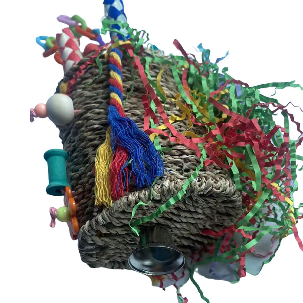 Wicker Foraging Basket Bird Toy Rattan Small Bird Hanging Swing Foraging Toy for Cockatiels Budgie Parroket
