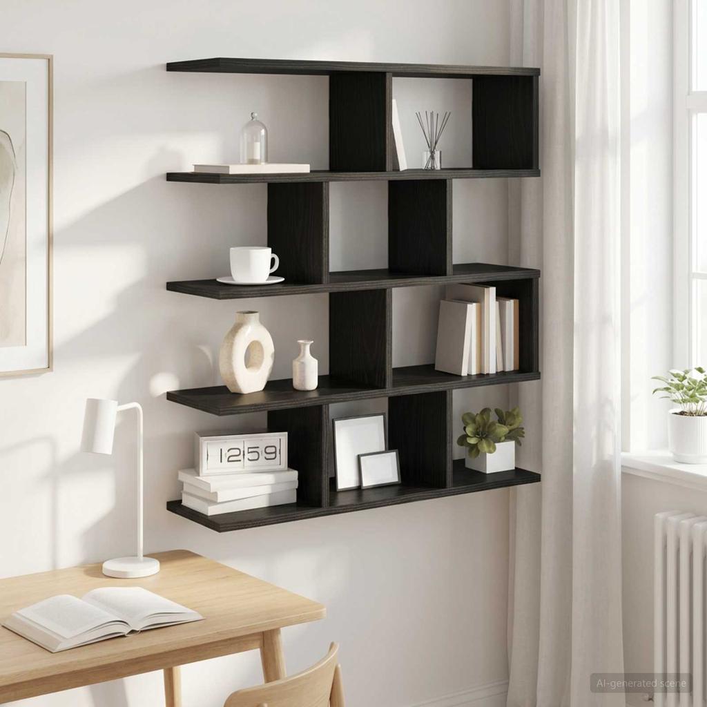 Wall Shelf Black Oak 70 X 20 X 100 Cm Engineered Wood