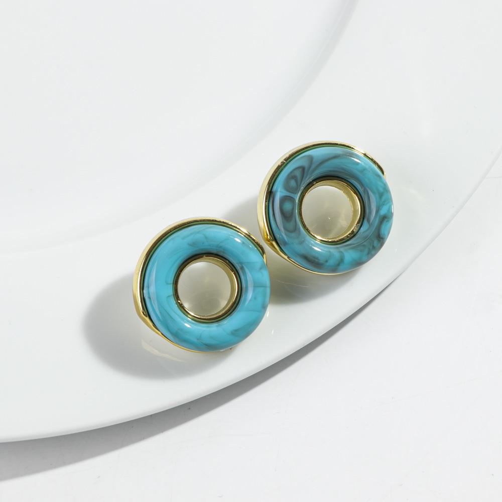 1pair Trendy Resin Inlaid Geometric With Metal Hollow Earring for Women Colorful Donut Shape Earrings Jewelry