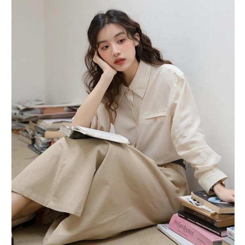 

Women s Loose Long Sleeve Shirt Simple Casual Button Down Top S абрикосовый