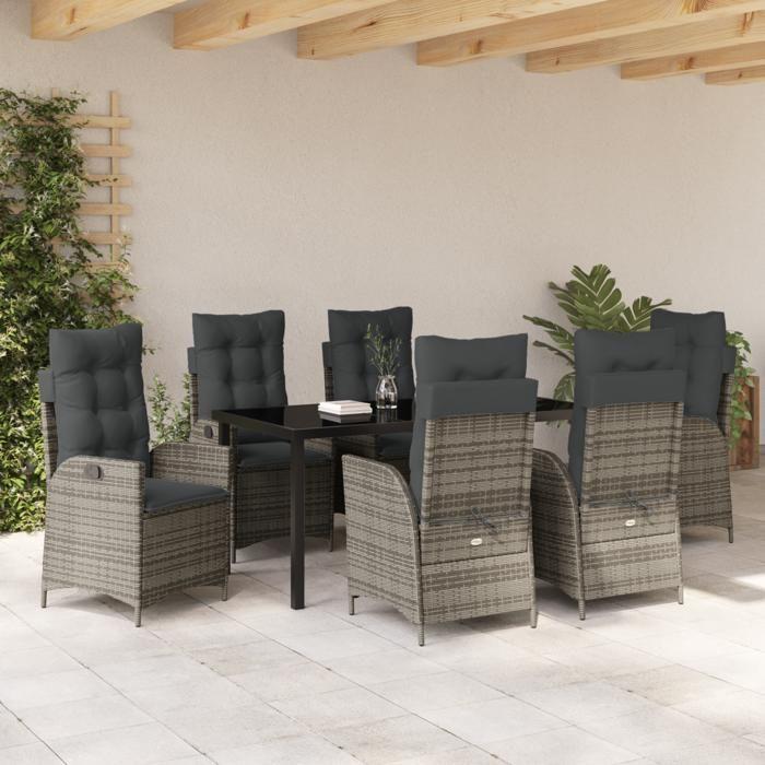 VidaXL Ensemble de salle à manger pour jardin 7 pcs Gris polyrotin, Ensemble de salon extérieur, mobilier dining moderne, 3380502
