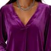 Women Tops V Neck Lantern Long Sleeve Solid Color Casual Tops Loose