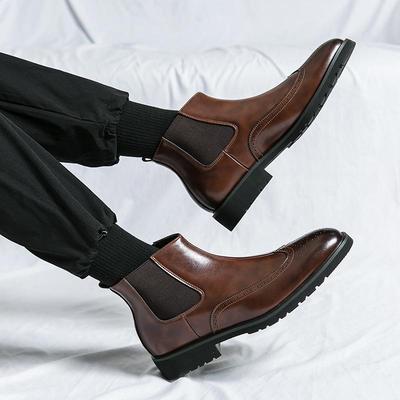 Herren Chelsea Winterstiefel aus geschnitztem Leder: Spitze Martin-Stiefel im britischen Stil
