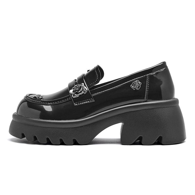 Augustine black platform loafers for women's 2025 autumn new models with skirts, thick heels, and jk small leather shoes.