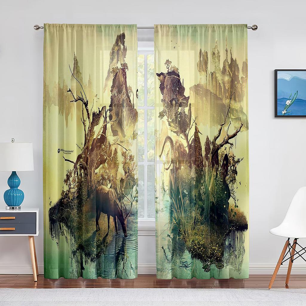 Birds On Branch Cherry Blossom Ink Painting Tulle Voile Curtains for Bedroom Window Curtain for Living Room Sheer Curtain Drapes