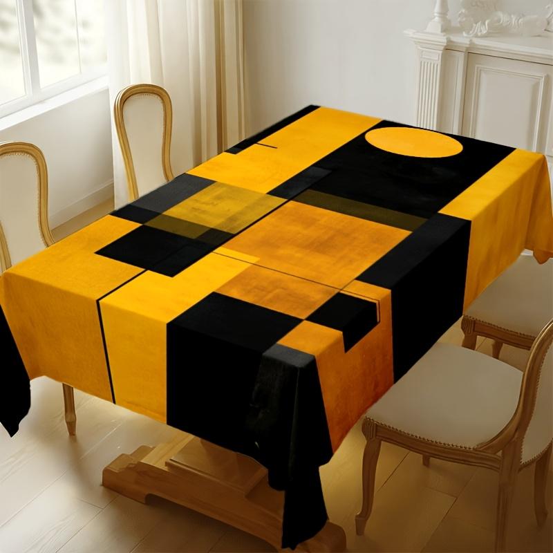 Geel Zwart Geometrisch Patchwork Rechthoekig Tafelkleed voor Tafeldecoratie Wasbaar Keuken Eetkamertafelkleed Feestdecoratie 140x180cm
