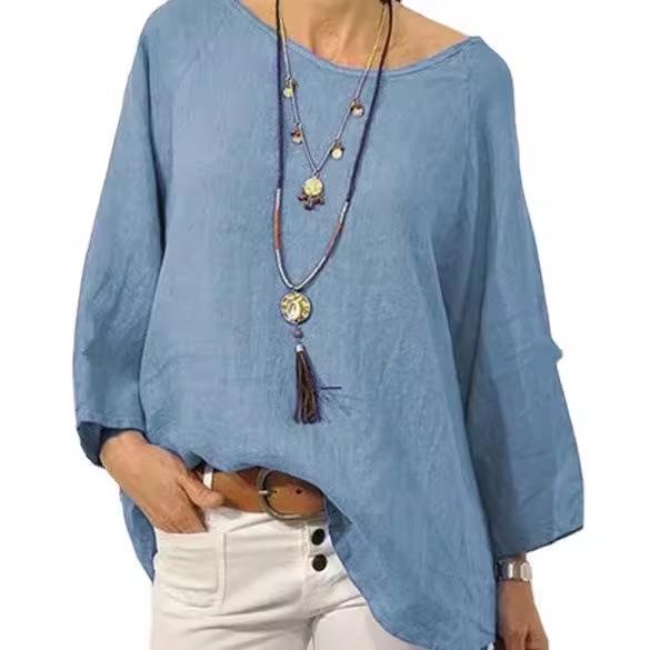 Women's Autumn Cotton Linen Long Sleeve Solid Color Loose Top