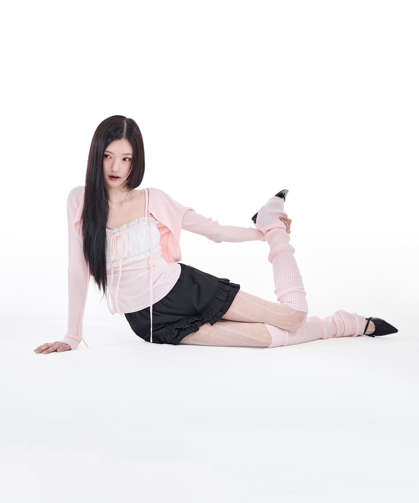 Alkialka Ribbed Ribbon Bolero (Light Pink)