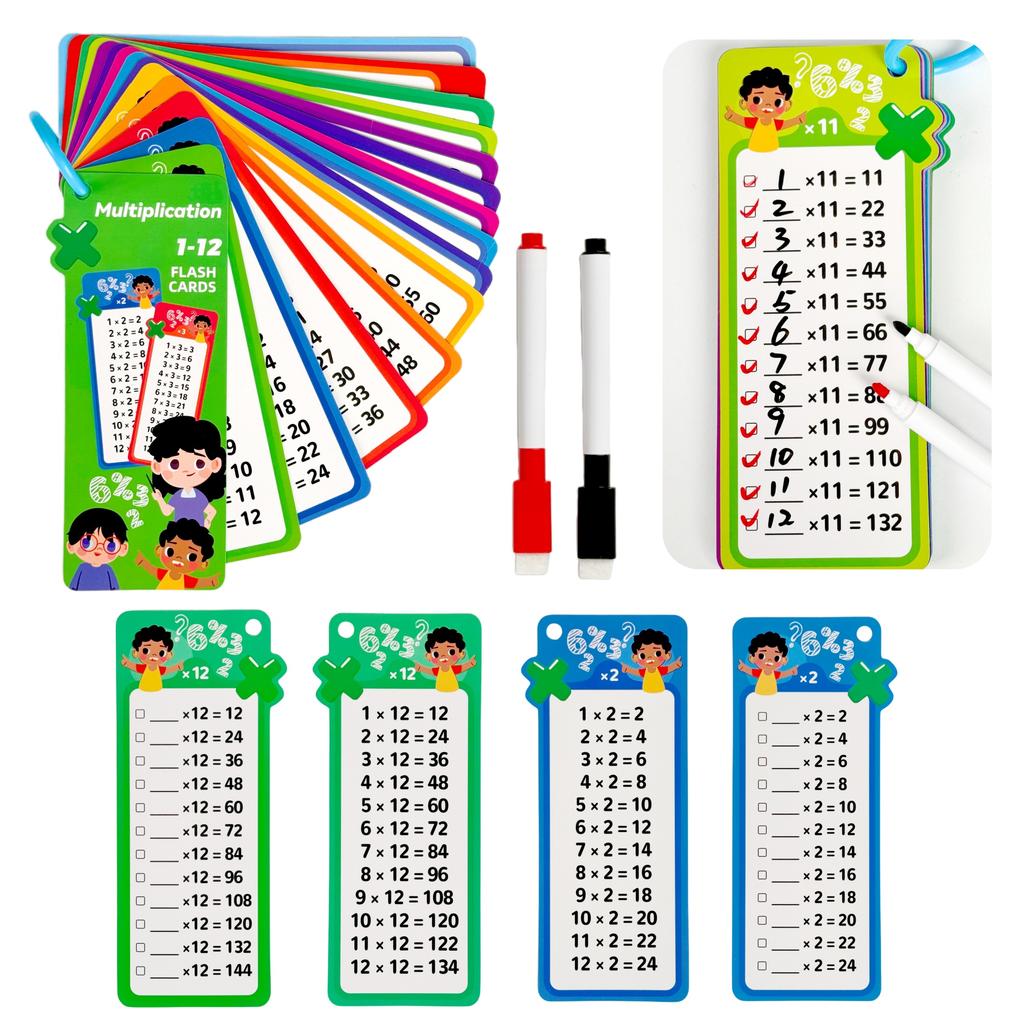 Digital Learning Flash Cards, Addition, Subtraction, Multiplication, Division, Fraction, Math Formula Memory, 15 Cards, Two Erasable Pen Learning Toys