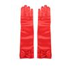 1 Pair Children Performance Gloves Faux Pearl Bow Decor Solid Color Full Fingers Satin Flower Girls Gloves Princess Style Cosplay Gloves