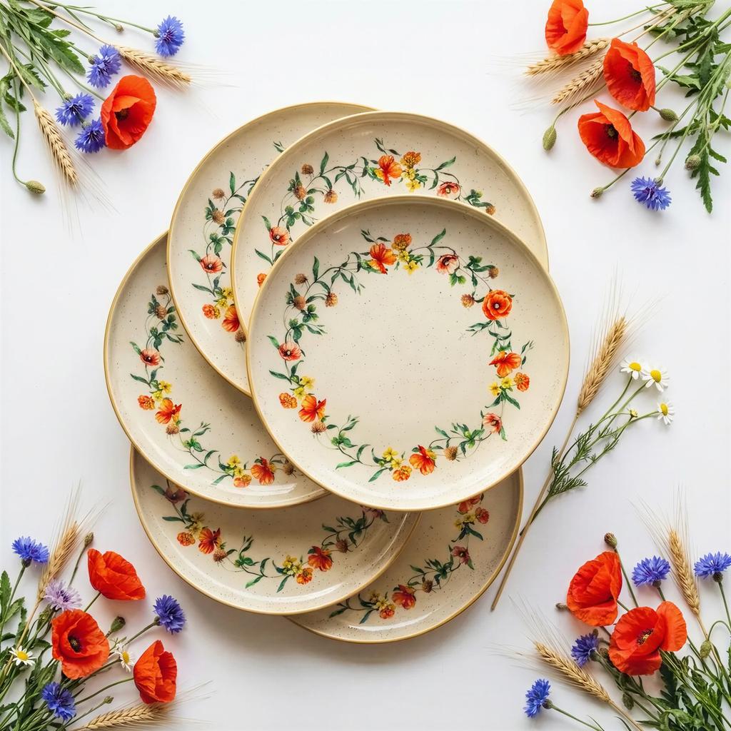 PLATES 6 pcs LARGE DINNER PLATES 27cm CERAMICS WILD FLOWERS POPPIES