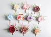 6pcs Rustic Artificial Rose Boutonniere Corsage Set Dusty Rose White Wristband Prom Suit Flowers for Wedding Ceremony