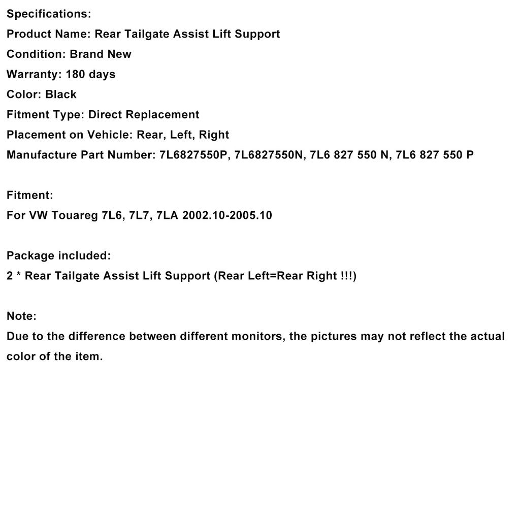 Rear Tailgate Assist Lift Support Shock Strut Fit VW Touareg 7LA 7L6 7L7 02-05