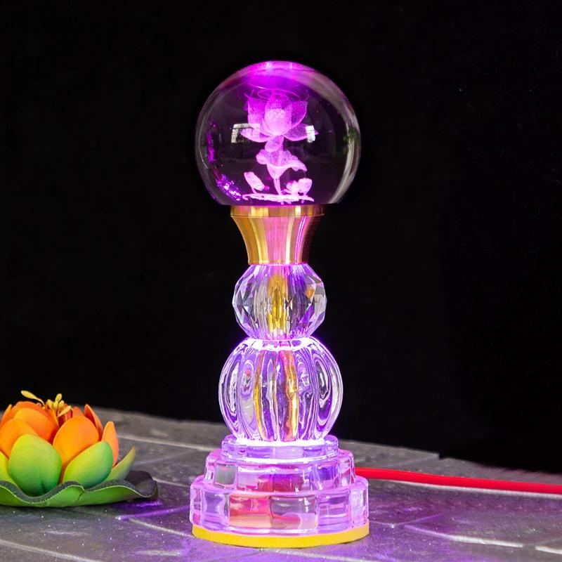 Colored LED Buddha Offering Lamp, Home Decoration, Temple, Prayer In Front of Buddha, Crystal Lotus Lamp, God of Wealth Lamp