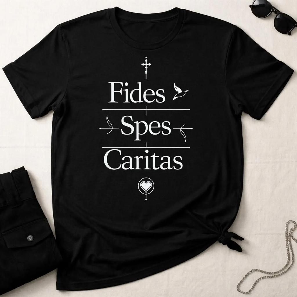 Fides Spes Caritas Faith Hope Love Latin T Shirt Christian Religious Minimalist Symbol Vintage Versatile