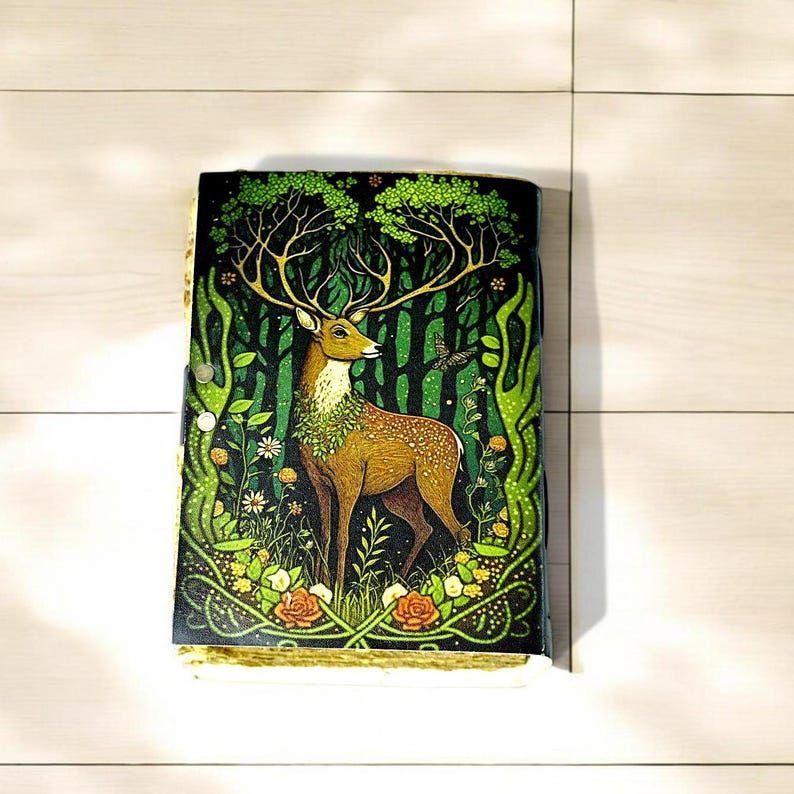 Vintage Leather Journal: Deer Print, Deckle Edge Paper, Book of Shadows