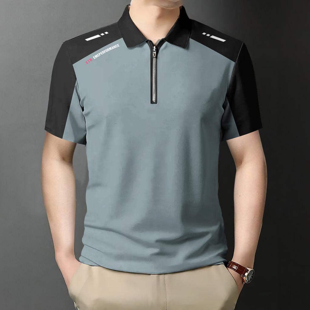 Business Zipper Men's Polo Shirt Casual Versatile Men's Shirt Workplace Basic Shirt Male