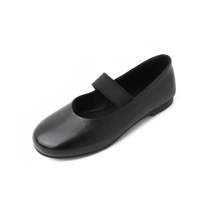 

French vintage round-toed pumps women s one-line belt Mary Jane shoes, soft-soled ballet shoes, small leather shoes 40 чёрный