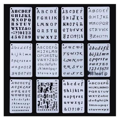 Set de 12 Pochoirs Lettres & Chiffres DIY pour Peinture, Carnets et Agendas