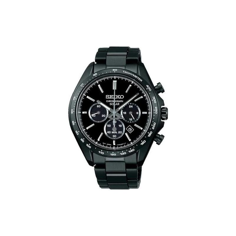 SEIKO 100 meters waterproof, date display, solar Quartz, Steel Strap, , men s watch, black dial SBPY169 чёрный