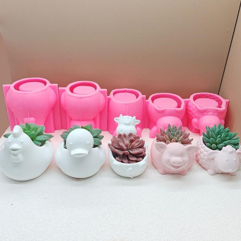 Cow Duck Chick Sheep Animal Shaped Silicone Moulds for Epoxy Resin, Tealight Holder Candle Container Home Decoration