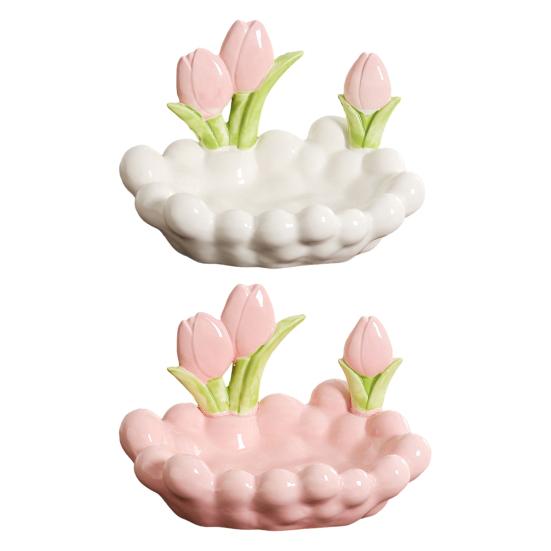 Keramická miska na klíče ve tvaru tulipánu Růžové květy Miska na šperky Dekorativní stolní organizér na šperky Hodinky Vstupní hala Ložnice Komoda