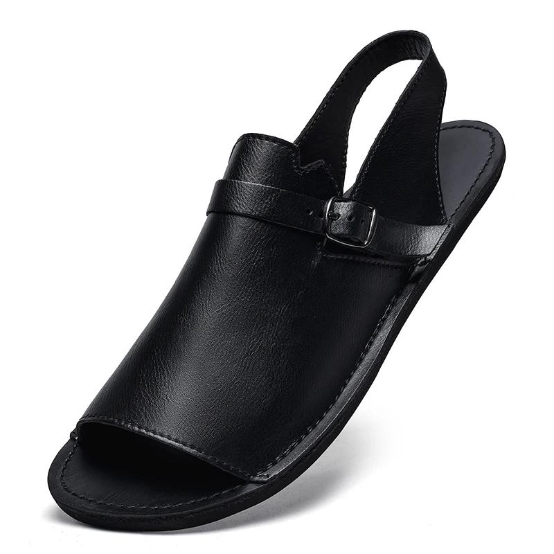 

Модные повседневные кожаные туфли в британском стиле для треккинга, походов, пляжа, сандалии на плоской дизайнерской мягкой подошве, уличная нескользящая обувь для ходьбы 47 чёрный