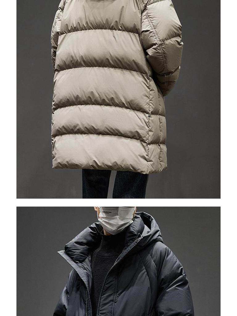 Men's High-End White Duck Down Long Hooded Winter Jacket - Thick and Warm