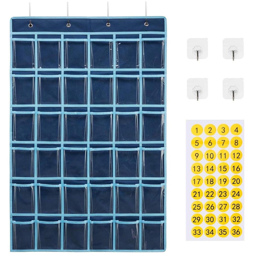 Transparent 36-Pocket Cell Phone and Stationery Hanging Organizer for Classrooms