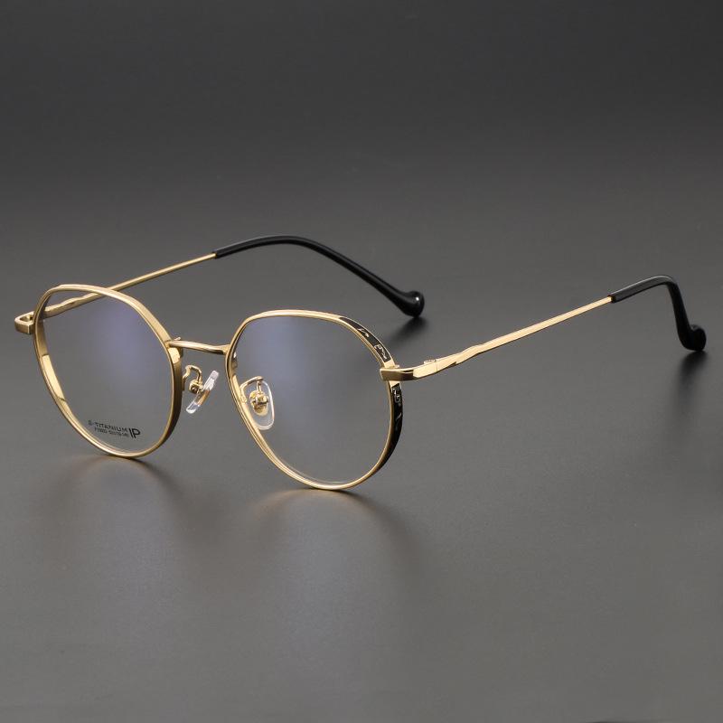 Original Saki Women s Retro Thick Edge Polygonal Pure Titanium Myopia Glasses Frame черно-золотой