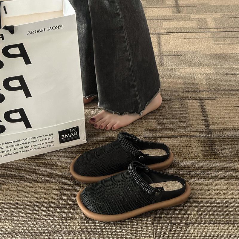Two wear flat-soled linen sandals women's summer new mesh breathable hole shoes bag head half slippers outside wear