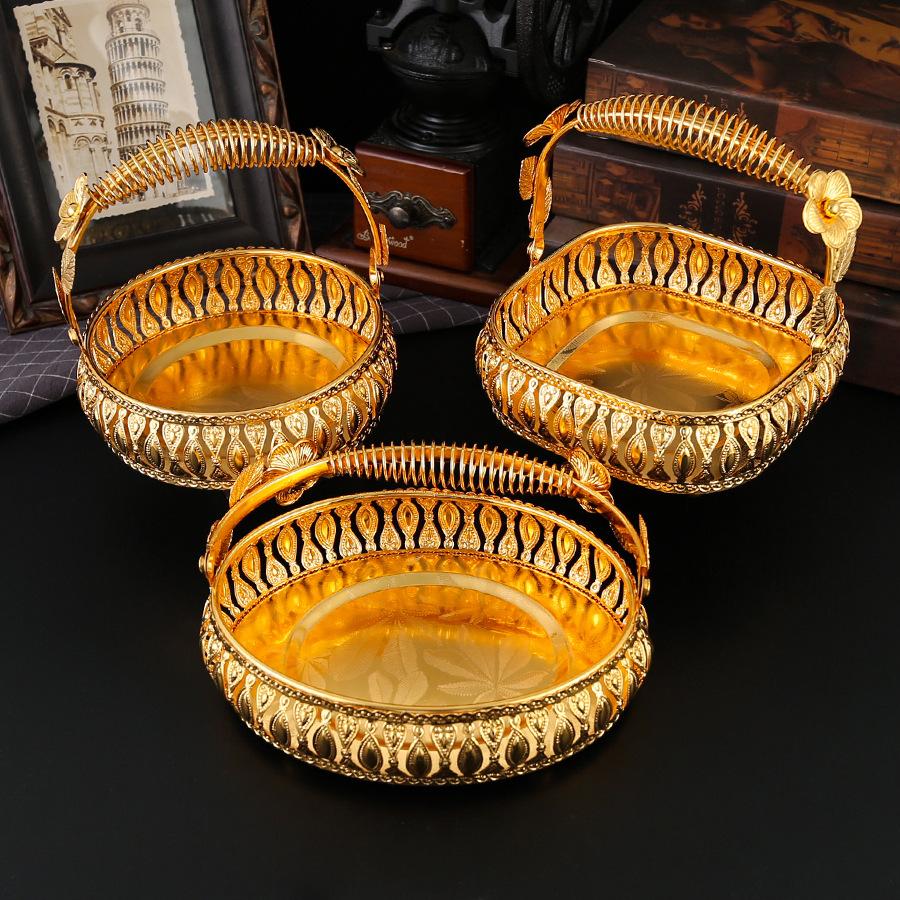 Luksusowy metalowy koszyk na owoce z sprężynowym kwiatkiem, talerz na owoce, styl nordycki, recepcja restauracji, dekoracja do salonu, ozdoba