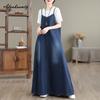 Spring Summer Women Streetwear Plus Size Sundress Spaghetti Strap Blue Denim Sleeveless Dress Vintage Washed Cotton Oversized Dress