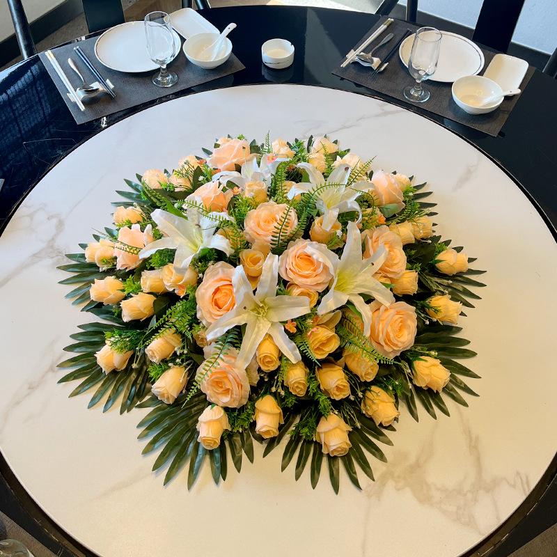 Luxury Round Table Flower Arrangement - Artificial Floral Centerpiece for Dining Tables with Electric Turntable