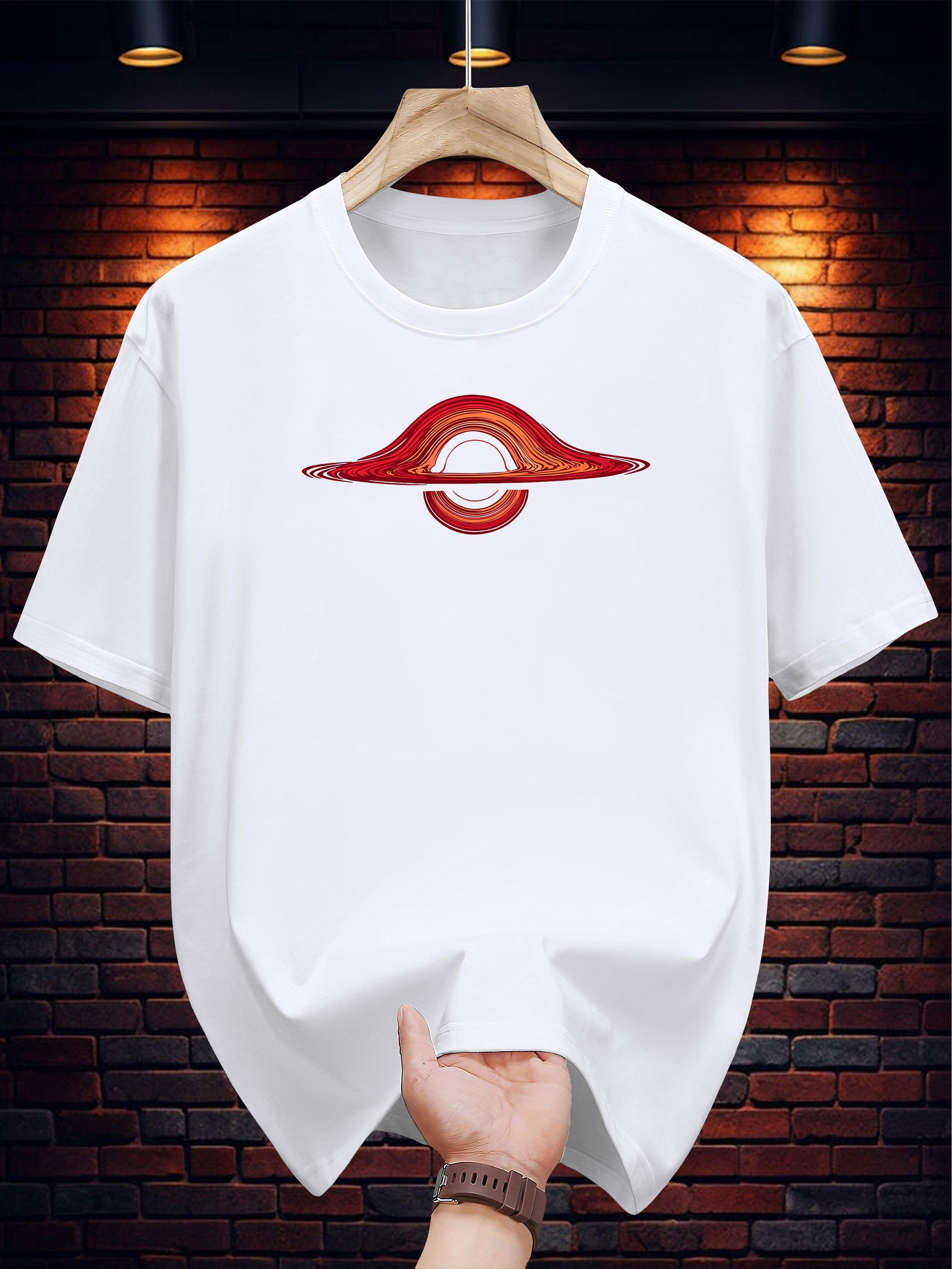 200g 100% Cotton Short Sleeve T-shirt with Bold Red & White Graphic Print - Navy Blue Casual Summer Tee M