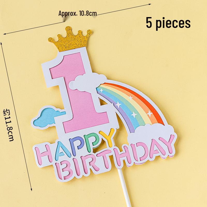 Happy Birthday Rainbow Cake Toppers: Stars, Clouds & Balloons
