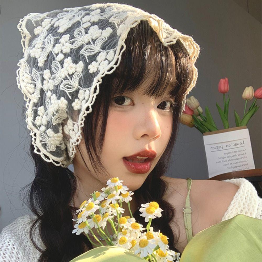 Turban Triangle Bandana Wraps Triangle Scarf Sweet Lace Hair Scarf  Girls