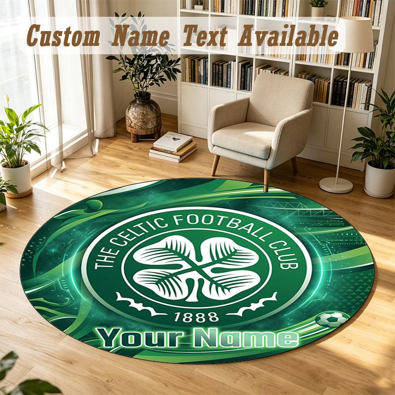 Round Rug Custom NameCeltic FC Pattern Non Slip Carpet Home Floor Decor